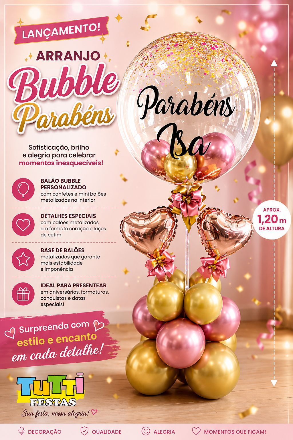 Arranjo Bubble Parabéns Personalizado Luxo
