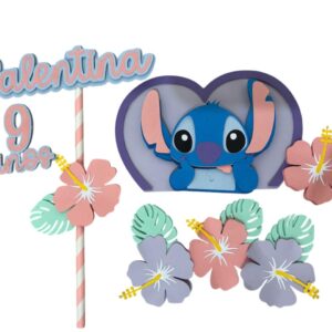 Topper de Bolo em Camadas Stitch – Personalizado com Nome e Idade