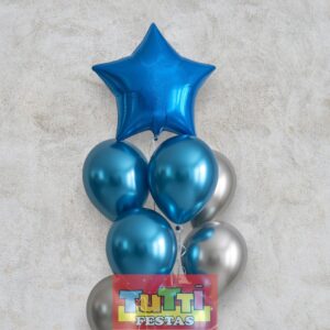 Arranjo de Balões Azul com Estrela – Decoração Elegante para Festas