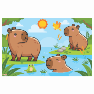 Painel TNT Capivara Infantil – 85cm x 55cm (Decoração de Festa e Painel Temático)