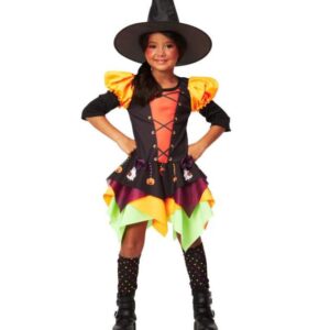 Fantasia Infantil Bruxinha Colorida Halloween – Vestido Temático