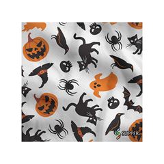 TNT Estampado Halloween Branco – Fantasma, Abóbora, Gato Preto, Morcego e Aranha (1,40m de largura, vendido por metro)