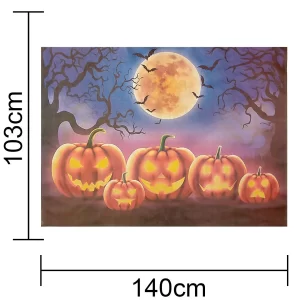 Painel TNT Halloween Abóboras e Lua Cheia – 1,40m x 1,03m (Decoração de Festa e Fundo Fotográfico)