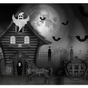 Painel TNT Halloween Casa Assombrada – 1,00m x 1,40m (Decoração Temática e Fundo Fotográfico)