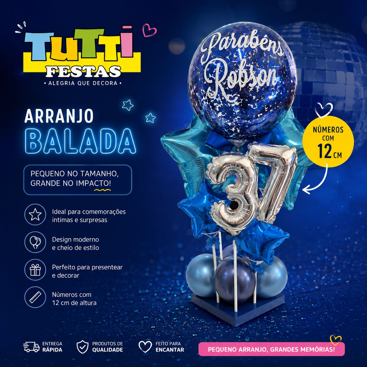Arranjo Balada Personalizado com Bubble e Números