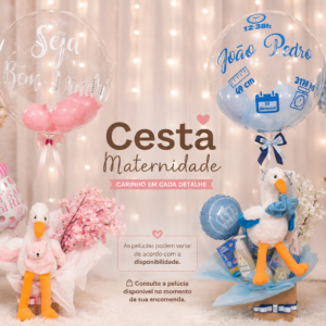 Cesta Maternidade Personalizada com Balão Bubble