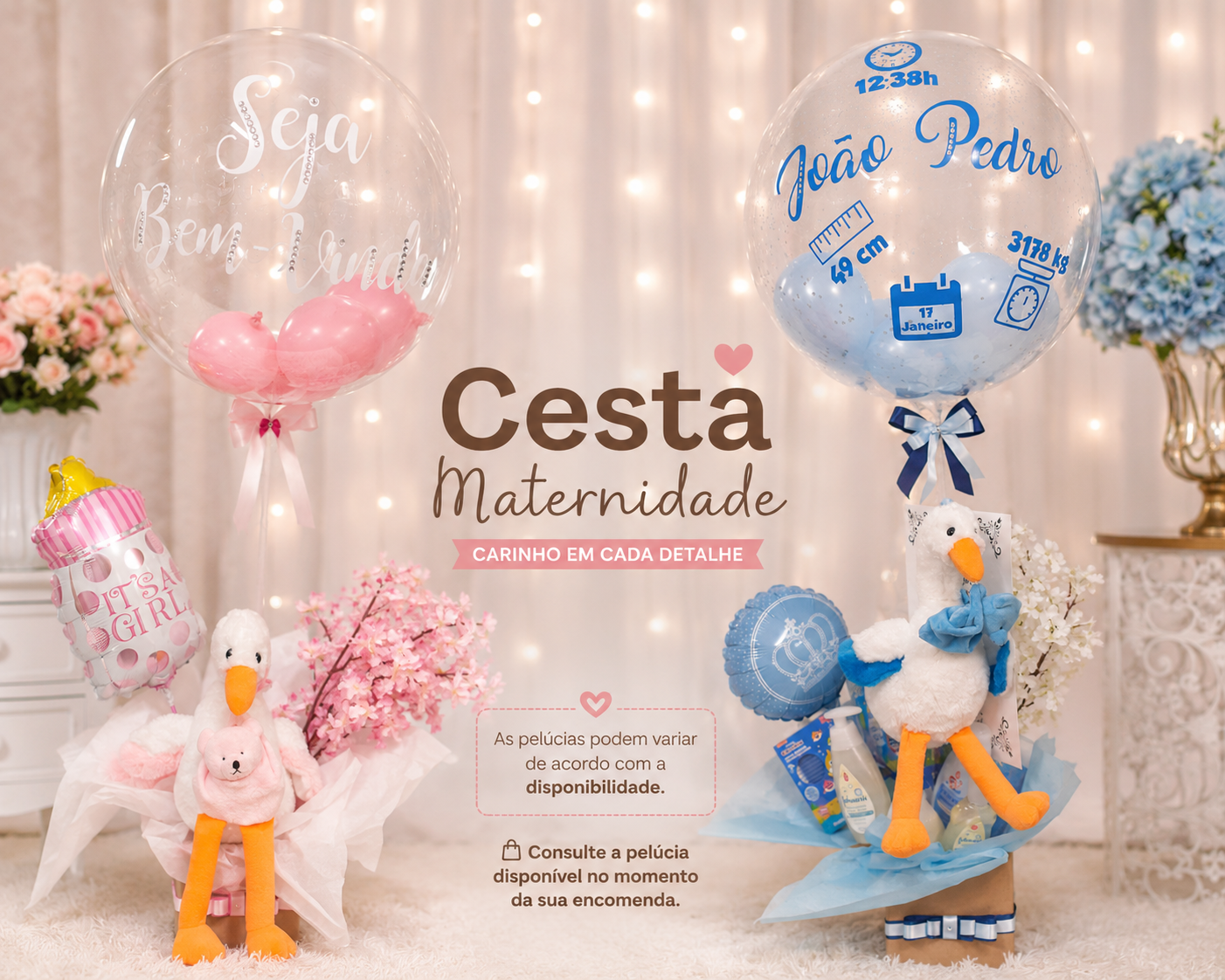 Cesta Maternidade Personalizada com Balão Bubble