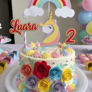 Topper de Bolo Personalizado – Tema Unicórnio Rosas